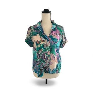 Cynthia Rowley Linen Women’s Leaf Print Button Down